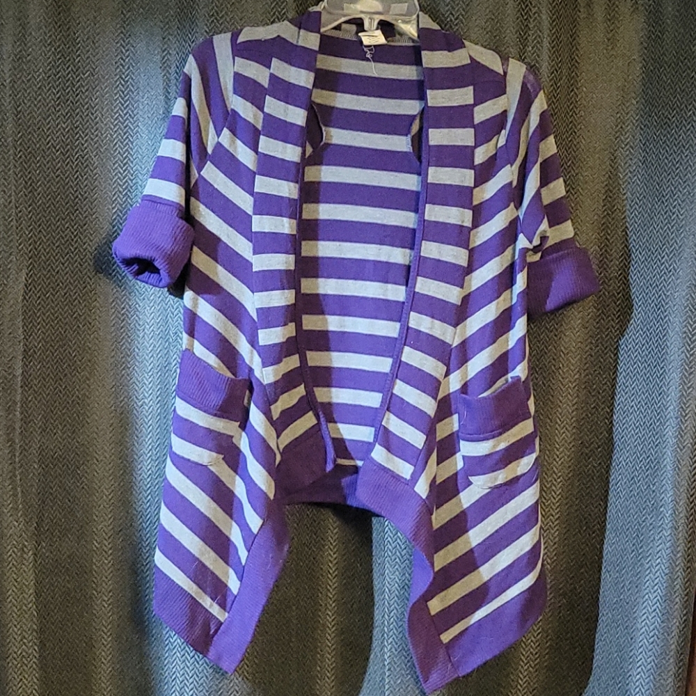 Short sleeve striped cardigan